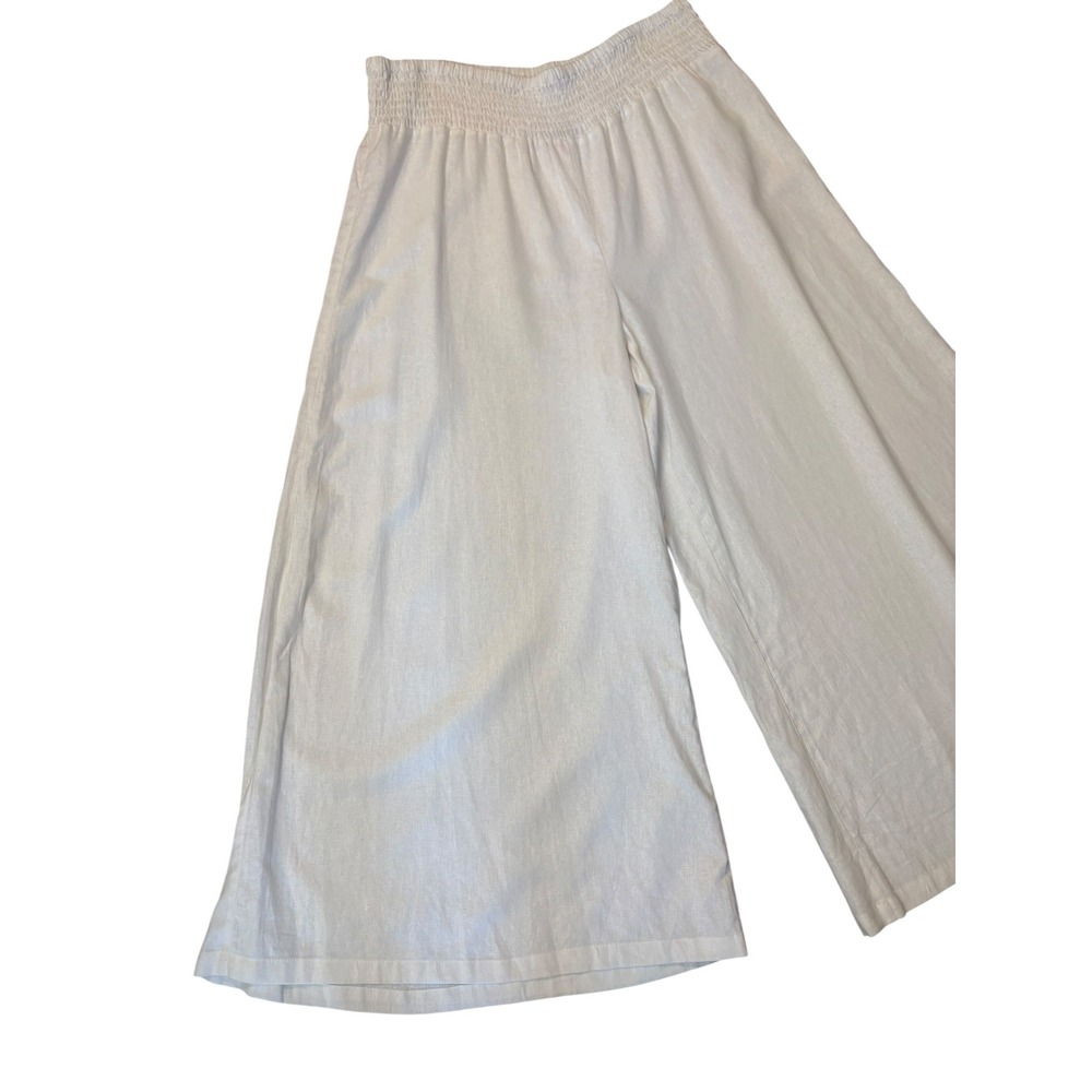 Vince Camuto Linen Blend Smock Waist Palazzo Wide Leg Pants XL Resort Beach - Picture 7 of 12
